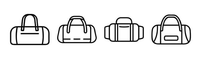 Set of four stylized duffel bag icons with handles and pockets