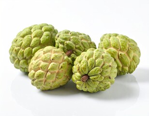 Fototapeta premium Fresh Custard Apples Annona squamosa Isolated on White Background for Healthy Eating Concepts