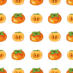Persimmon seamless pattern. Flesh fruits pattern illustration for wrapping paper, textile prints, banners, backgrounds.