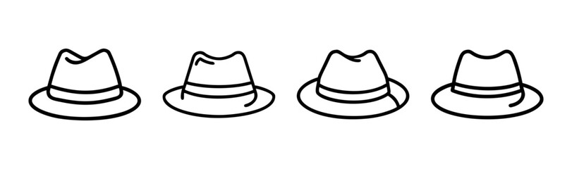 Collection of four textured fedora hats in a row simple line art style