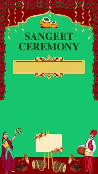 Sangeet Invitation Green and Red Decorative Indian Wedding Blank Background Video