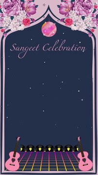 Sangeet Invitation Pink and Blue Floral Indian Wedding Blank Background Video