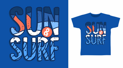 Sun and surf typography with basketball, hand drawn vector ready for print on t-shirt and other uses.