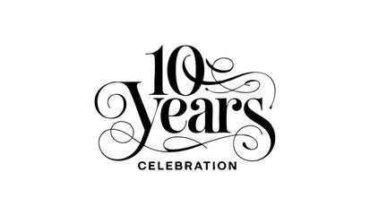 10 Years Celebration Calligraphy Vector Typography Design – Elegant Black Script on White Background