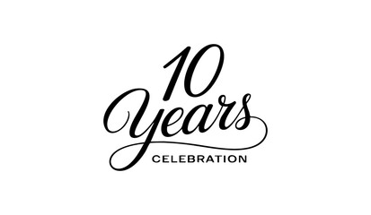 10 Years Celebration Calligraphy Vector Typography Design – Elegant Black Script on White Background
