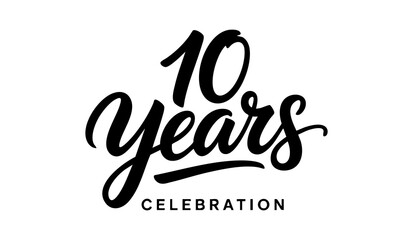 Obraz premium 10 Years Celebration Calligraphy Vector Typography Design – Elegant Black Script on White Background