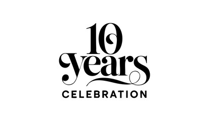 10 Years Celebration Calligraphy Vector Typography Design – Elegant Black Script on White Background