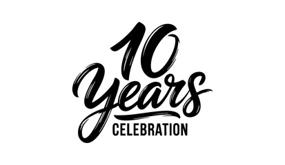 10 Years Celebration Calligraphy Vector Typography Design – Elegant Black Script on White Background