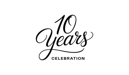 10 Years Celebration Calligraphy Vector Typography Design – Elegant Black Script on White Background