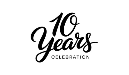 10 Years Celebration Calligraphy Vector Typography Design – Elegant Black Script on White Background