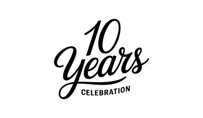 10 Years Celebration Calligraphy Vector Typography Design – Elegant Black Script on White Background