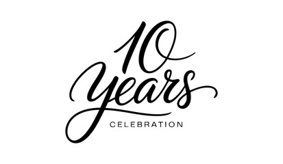 10 Years Celebration Calligraphy Vector Typography Design – Elegant Black Script on White Background