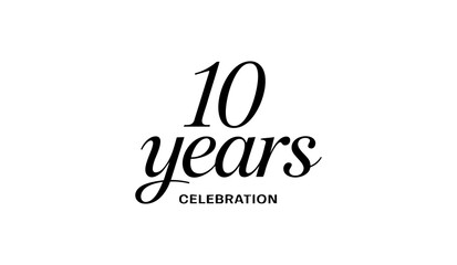 10 Years Celebration Calligraphy Vector Typography Design – Elegant Black Script on White Background