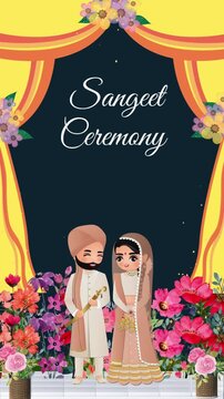 Sangeet Invitation Yellow and Blue Floral Indian Wedding Blank Background Video
