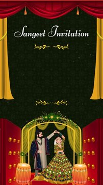 Sangeet Invitation Yellow and Red Decorative Indian Wedding Blank Background Video