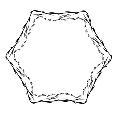 Hand-drawn decorative frame with bows and wavy lines in black outline on a white background. Vintage border element concept, greeting card design and elegant frame