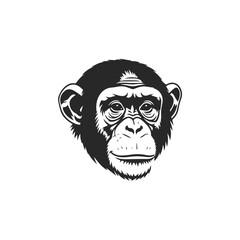 Stylized Chimpanzee Face Black and White Illustration.