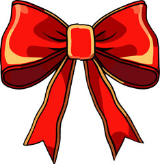 Red and orange ribbon bow christmas decorative element