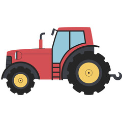 Red Tractor Illustration With Yellow Wheels And Black Tires On A Transparent Background Cartoon Style