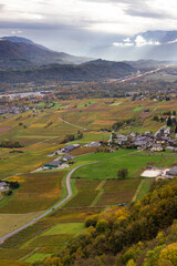 agriculture, alpine, alps, altitude, autumn, car, clouds, commune, country, countryside, cultivated, environment, field, forest, france, french, golden, grapes, greenery, growing, growth, harvest, hil