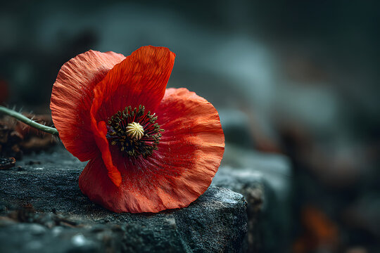 World War remembrance day. Red poppy is symbol of remembrance to those fallen in war - Powered by Adobe
