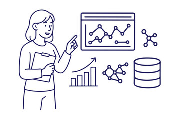 Dynamic presentation of data analytics by a confident professional, perfect for illustrating business intelligence solutions and growth strategies today