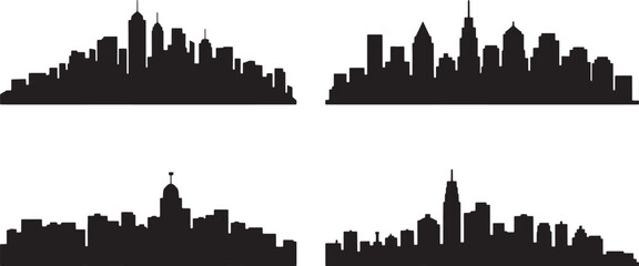 Obraz premium Four black city skyline silhouettes on white background urban cityscape