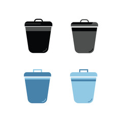 Trash Can Icons Set for Delete Function and Waste Management Symbol