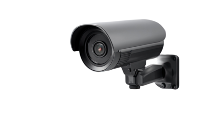 Black surveillance security camera with lens isolated on white background digital equipment