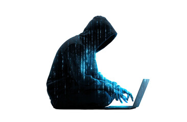 Person in hooded sweatshirt with digital code overlay