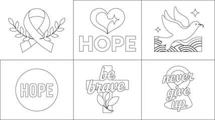 Six Black and White Panels Showing Inspirational Art with Themes of Hope and Bravery