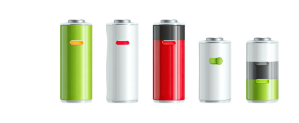 Five batteries in a row, each showing different charge levels