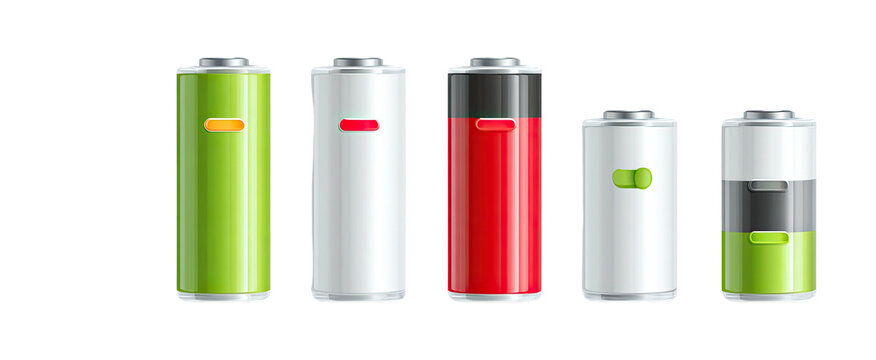 Five batteries in a row, each showing different charge levels