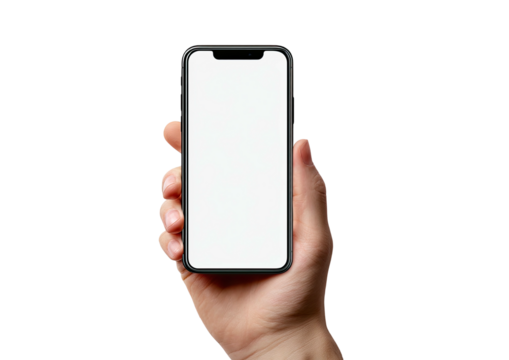 Hand holding a modern smartphone with a blank white screen (4)