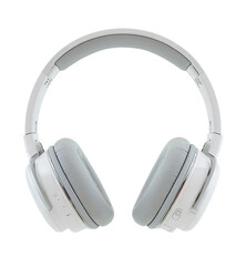 White over-ear headphones with padded earcups and adjustable headband