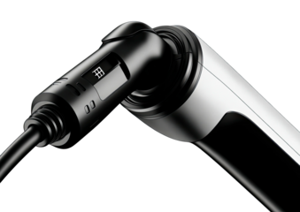 Modern electric device connector with digital display on black background