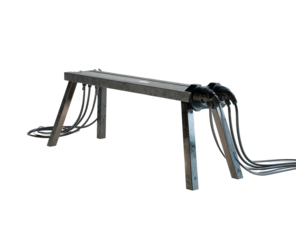 Industrial table with wires and metal legs