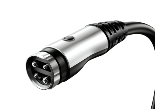 Close-up of a metallic power connector with four pins