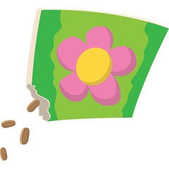 Seed Packet With Pink Flower Design Spilling Seeds Onto Transparent Background