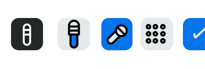 Icons for audio, input, and task management