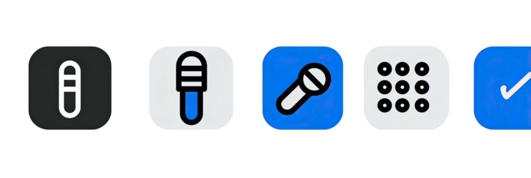Icons for audio, input, and task management