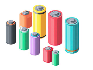 Collection of colorful, cylindrical power cells