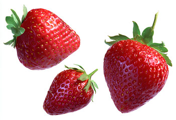 Strawberry Group Isolated on White Background Ripe Red Delicious Fresh Fruits