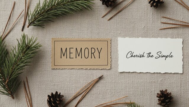 Memory card with cherish text and pine cone accents