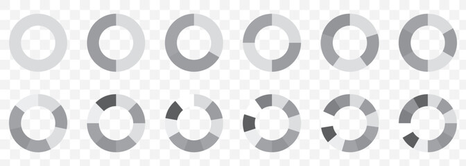 Pie charts diagrams. Different color circles. donut and pie chart infographic elements set. Colorful diagram collection with. Circle icons for infographic  on Transparent Background. EPS 10.