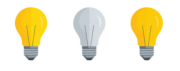 Three lightbulbs, two lit and one unlit, on black