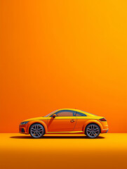 Fototapeta premium Modern orange car on a bright orange background, minimalistic studio style. Perfect for advertising, design, and creative projects. 