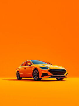 Modern orange car on a bright orange background, minimalistic studio style. Perfect for advertising, design, and creative projects.
