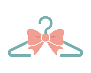 Minimal pastel logo with mint hanger and coral bow, elegant vector illustration for children boutique, baby clothing fashion brand, or feminine kids apparel identity in soft colors