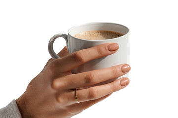Hand holding a warm cup of coffee, a morning ritual